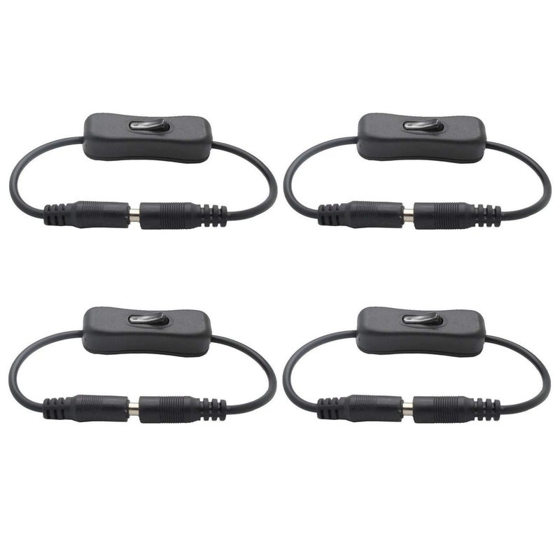 TronicsPros 4pcs LED Strip Light Inline On/Off Switch Cable DC Jack 5.5x2.1mm Male to Female Connector, DC Jack Switch, LED Tape Connector, 12V Inline Rocker Switch DC Power Adapter Connector, 12inch - Image 1
